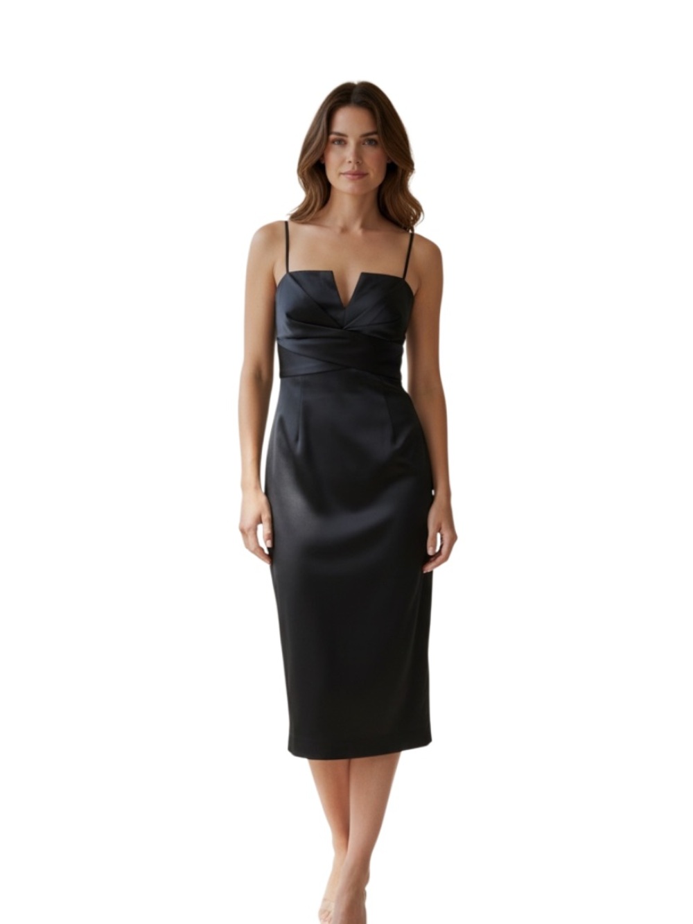 WHBM Black Satin Empire Waist Cocktail Dress Size 6